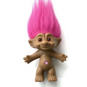 Vintage Ace Novelty Treasure Troll Doll 5” 💖 Pink Hair & Heart Jewel | Rare 90s